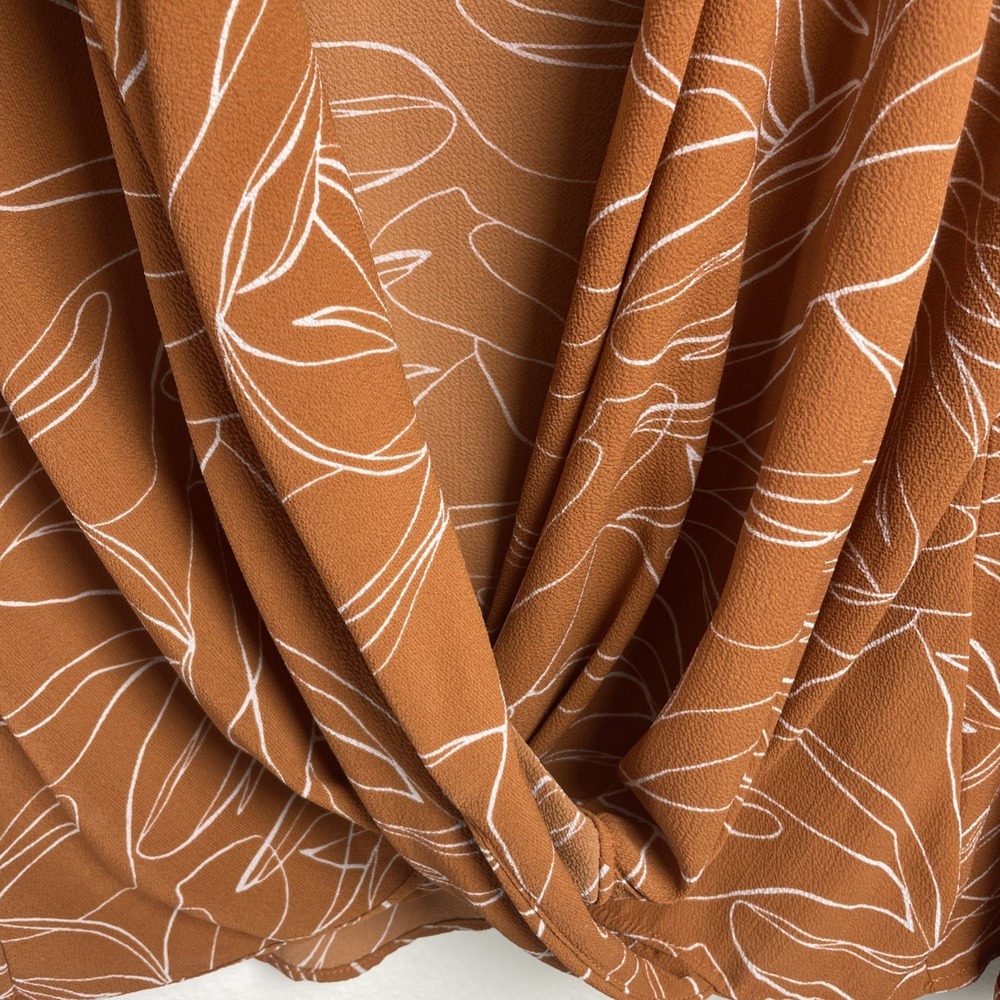 LUSH Women S Burnt Orange Surplice Blouse Boho Abstract Print Faux Wrap - Picture 7 of 14